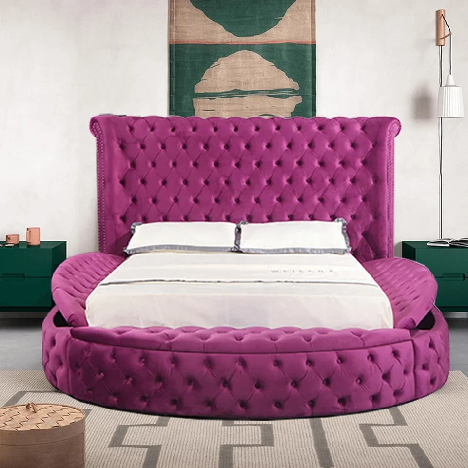Soft Velvet Upholstered Circle Storage Bed