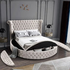Soft Velvet Upholstered Circle Storage Bed