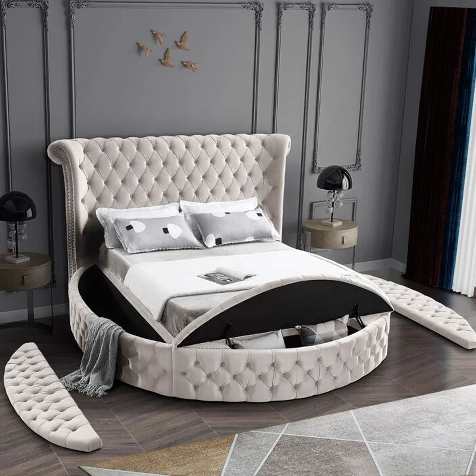 Soft Velvet Upholstered Circle Storage Bed