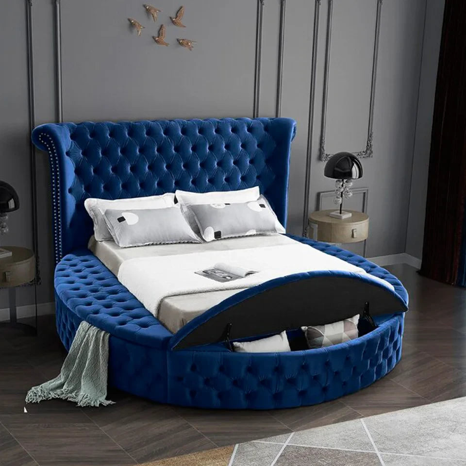 Soft Velvet Upholstered Circle Storage Bed