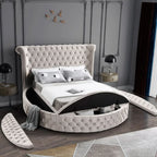 Soft Velvet Upholstered Circle Storage Bed