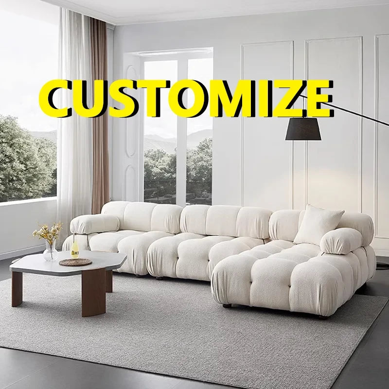 Minimalist Cream Teddy Fabric Modular Sofa