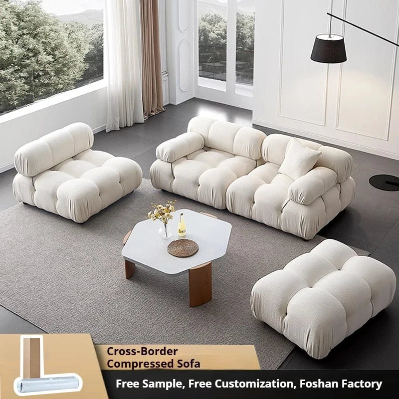 Minimalist Cream Teddy Fabric Modular Sofa