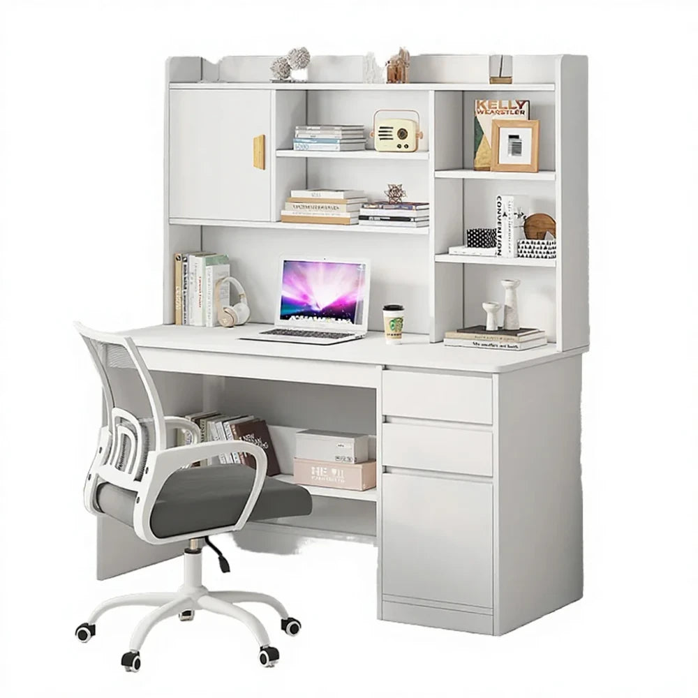Minimalist Wooden Student Computer Desk with Bookshelf