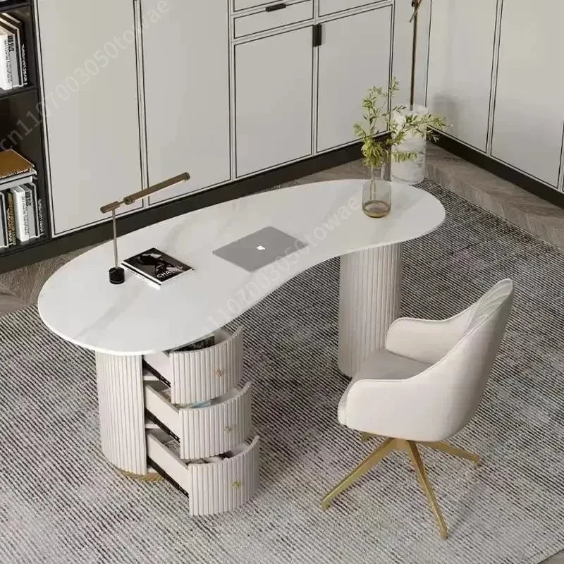 Modern Kidney-Shaped Sintered Stone Desk