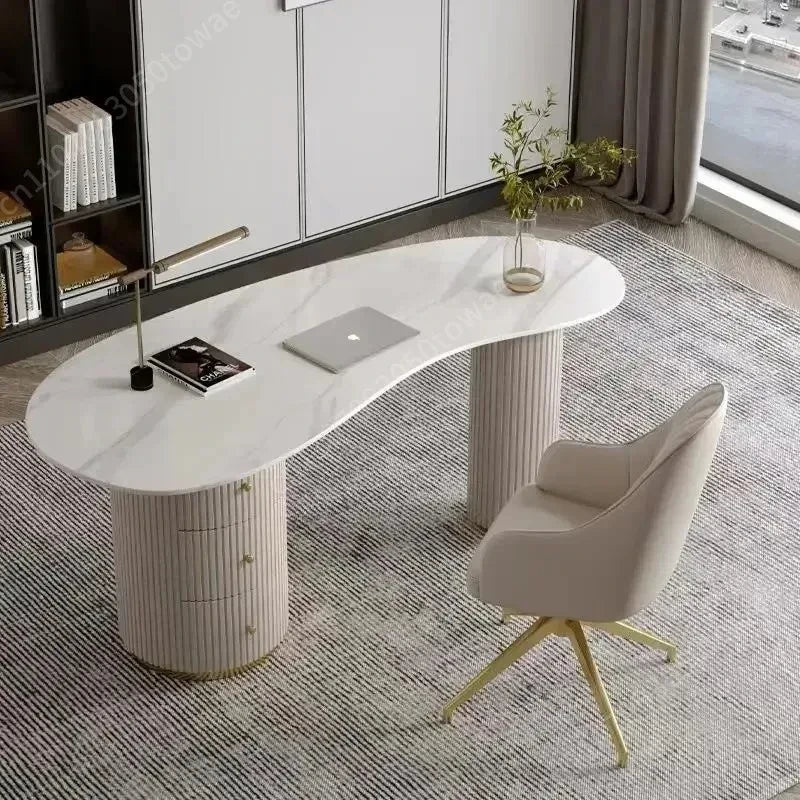 Modern Kidney-Shaped Sintered Stone Desk