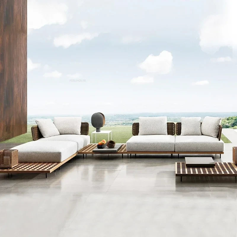 Solid Wood Rattan Outdoor Patio Sofa