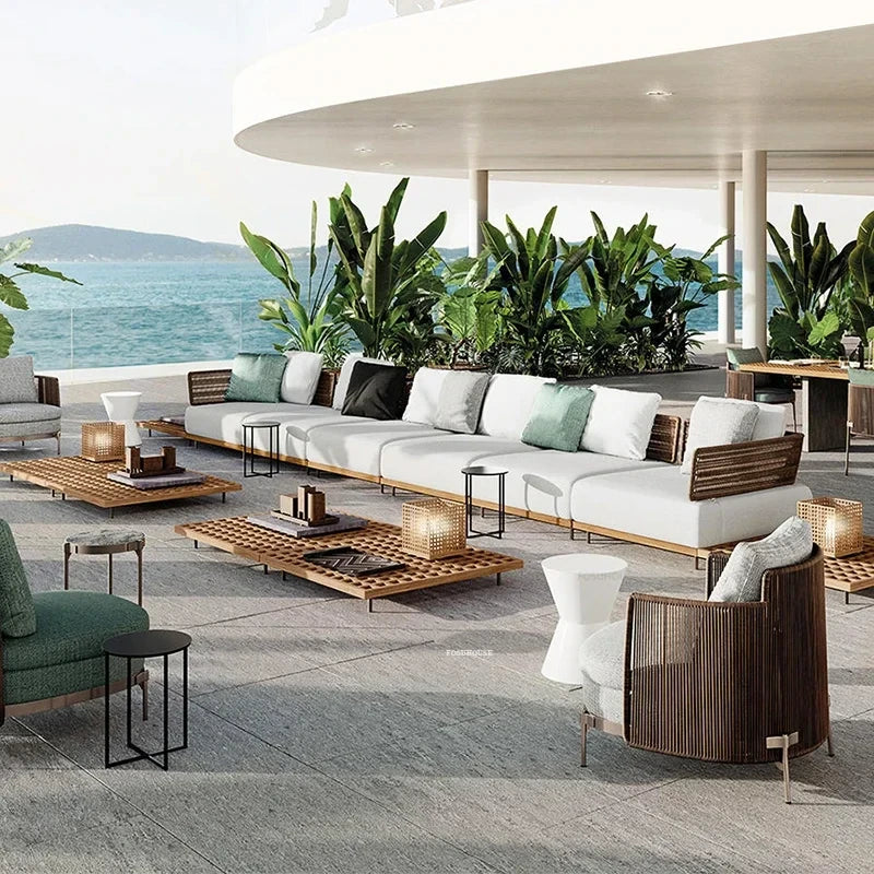 Solid Wood Rattan Outdoor Patio Sofa