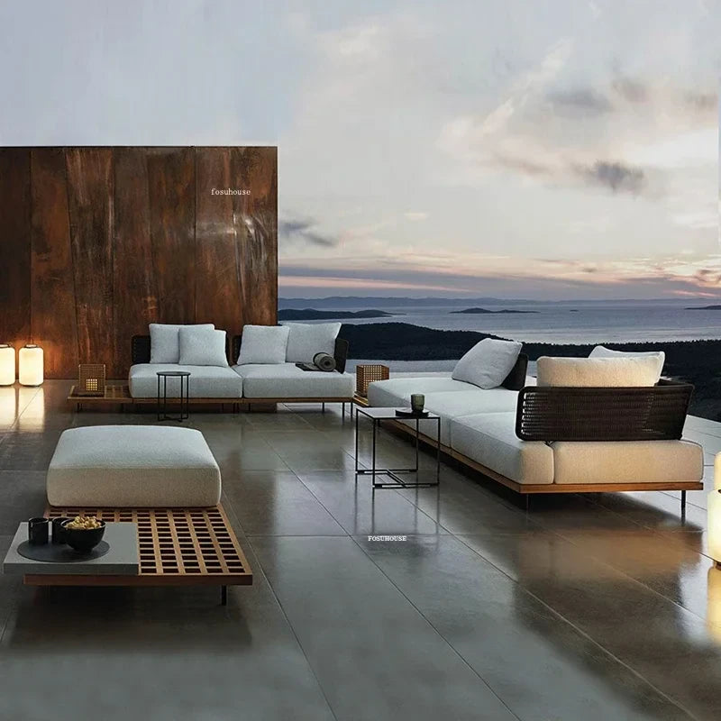 Solid Wood Rattan Outdoor Patio Sofa