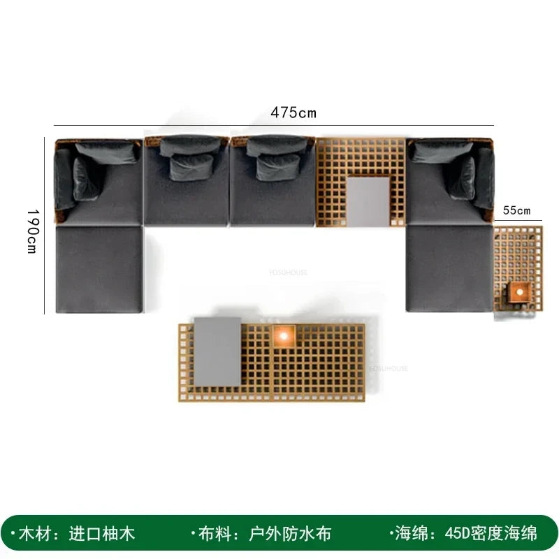 Solid Wood Rattan Outdoor Patio Sofa