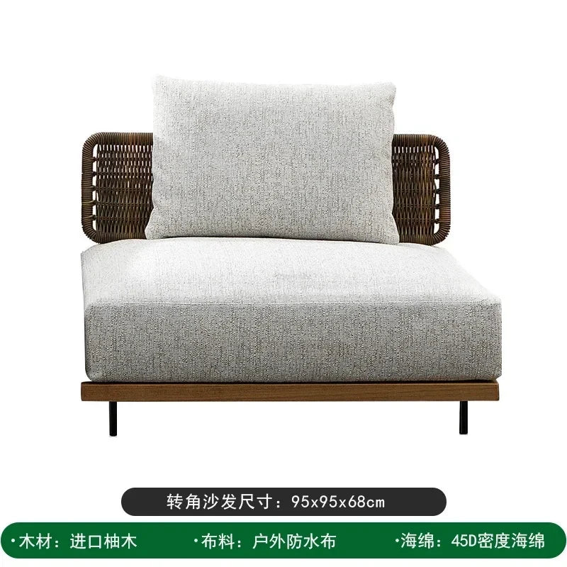 Solid Wood Rattan Outdoor Patio Sofa