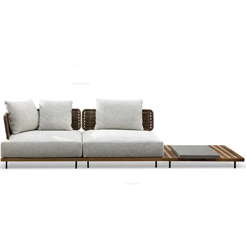 Solid Wood Rattan Outdoor Patio Sofa