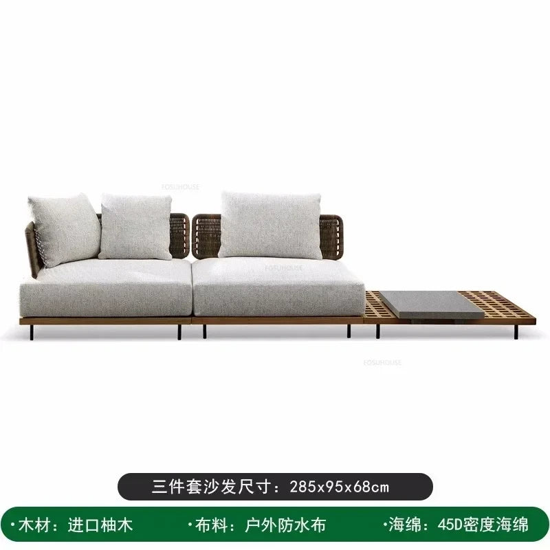 Solid Wood Rattan Outdoor Patio Sofa