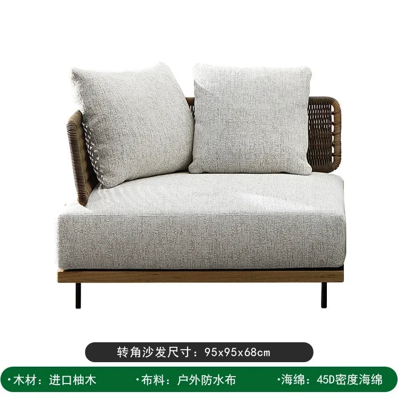 Solid Wood Rattan Outdoor Patio Sofa