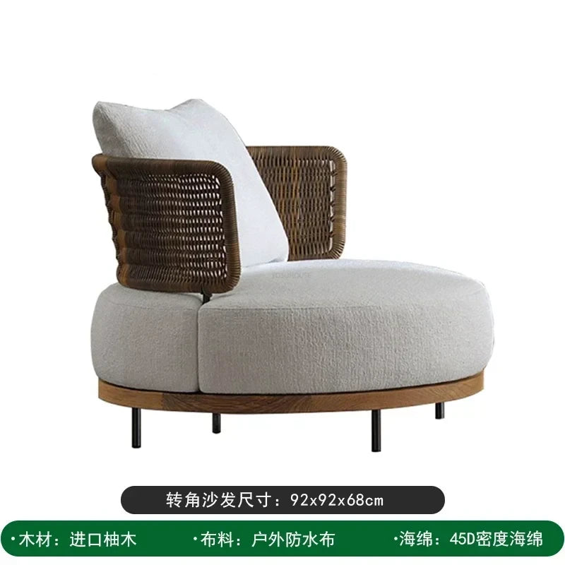 Solid Wood Rattan Outdoor Patio Sofa