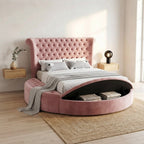 Soft Velvet Upholstered Circle Storage Bed