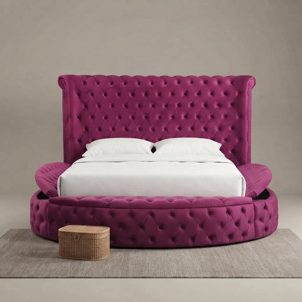 Soft Velvet Upholstered Circle Storage Bed
