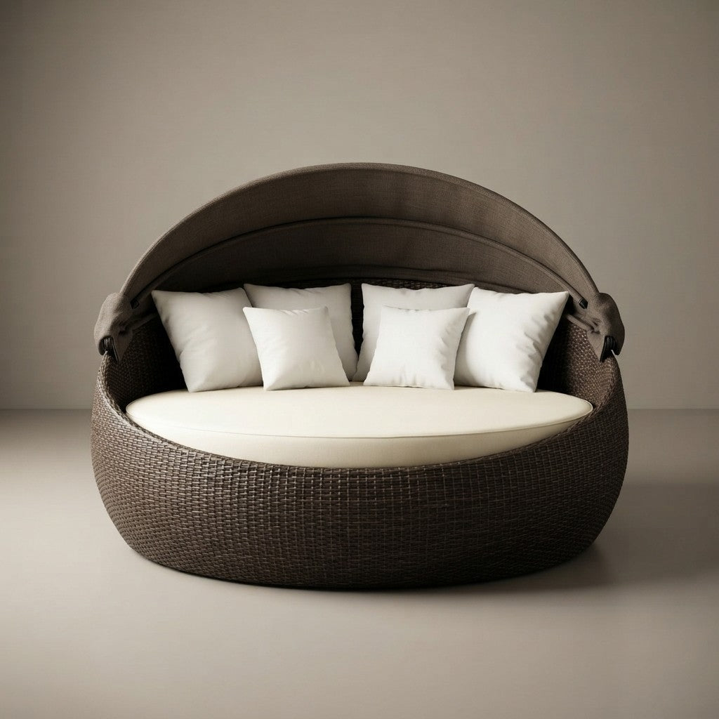 Modern Wicker Round Daybed with Canopy