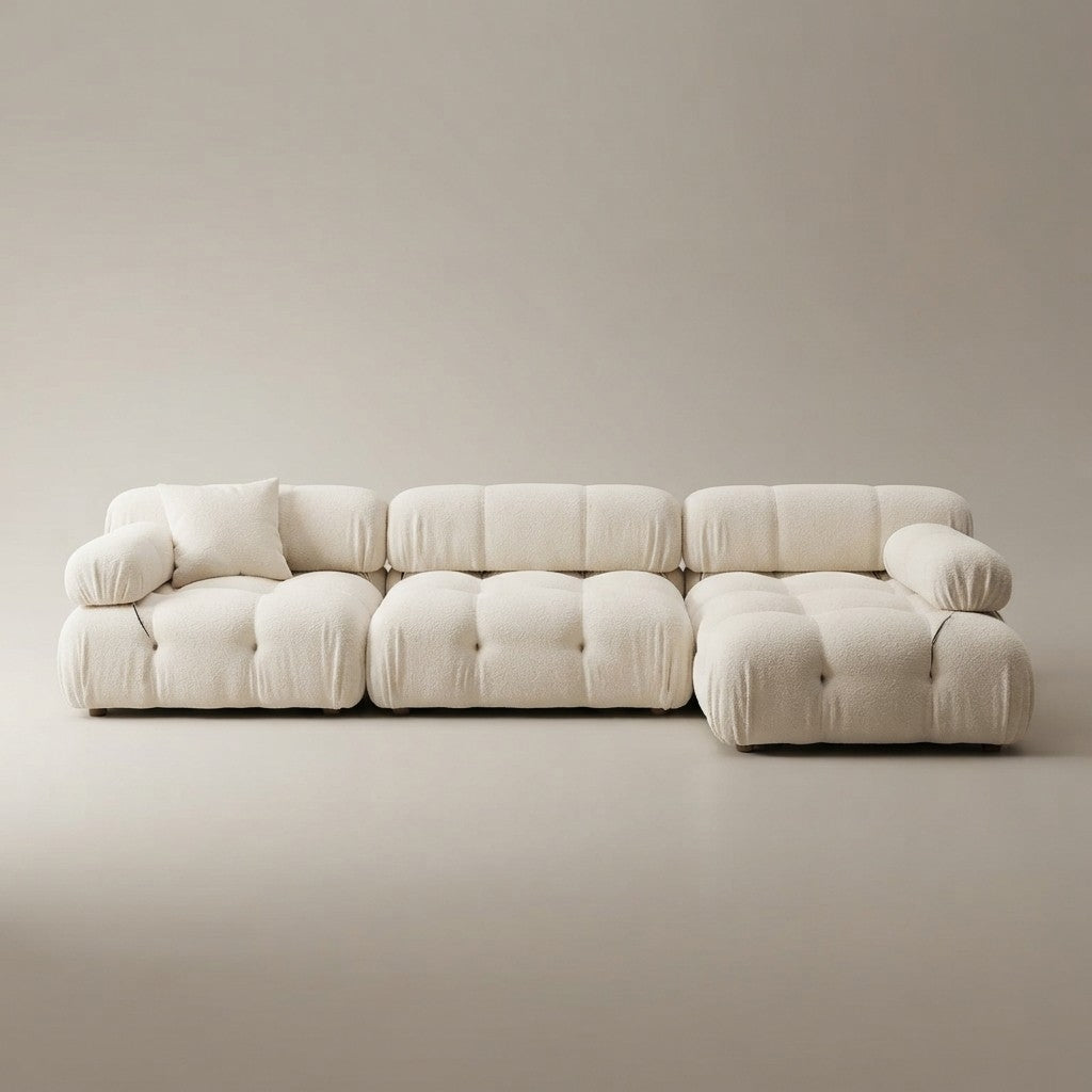 Minimalist Cream Teddy Fabric Modular Sofa