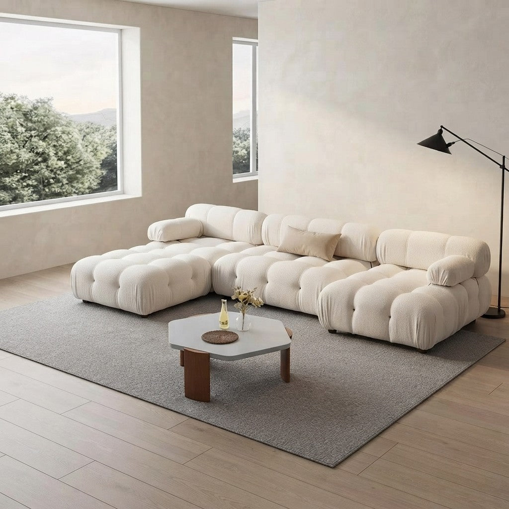 Minimalist Cream Teddy Fabric Modular Sofa