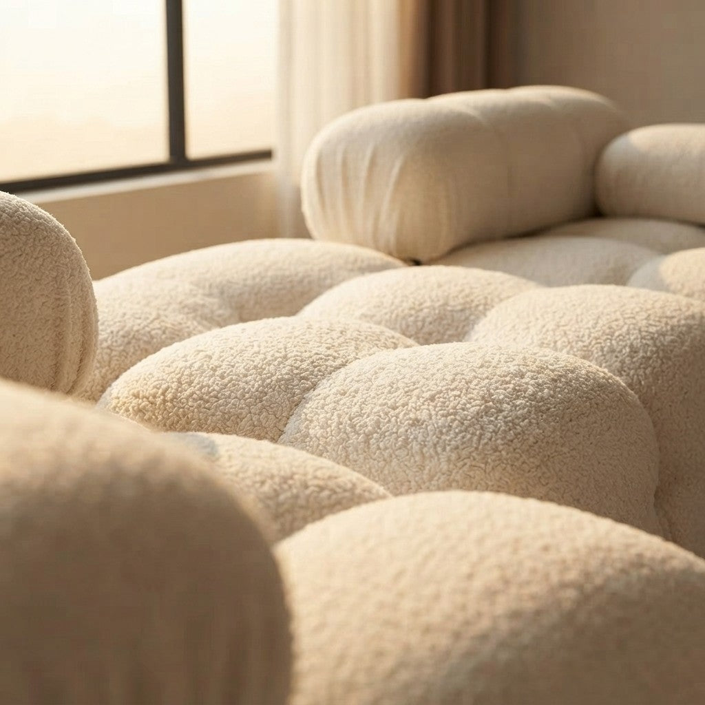 Minimalist Cream Teddy Fabric Modular Sofa