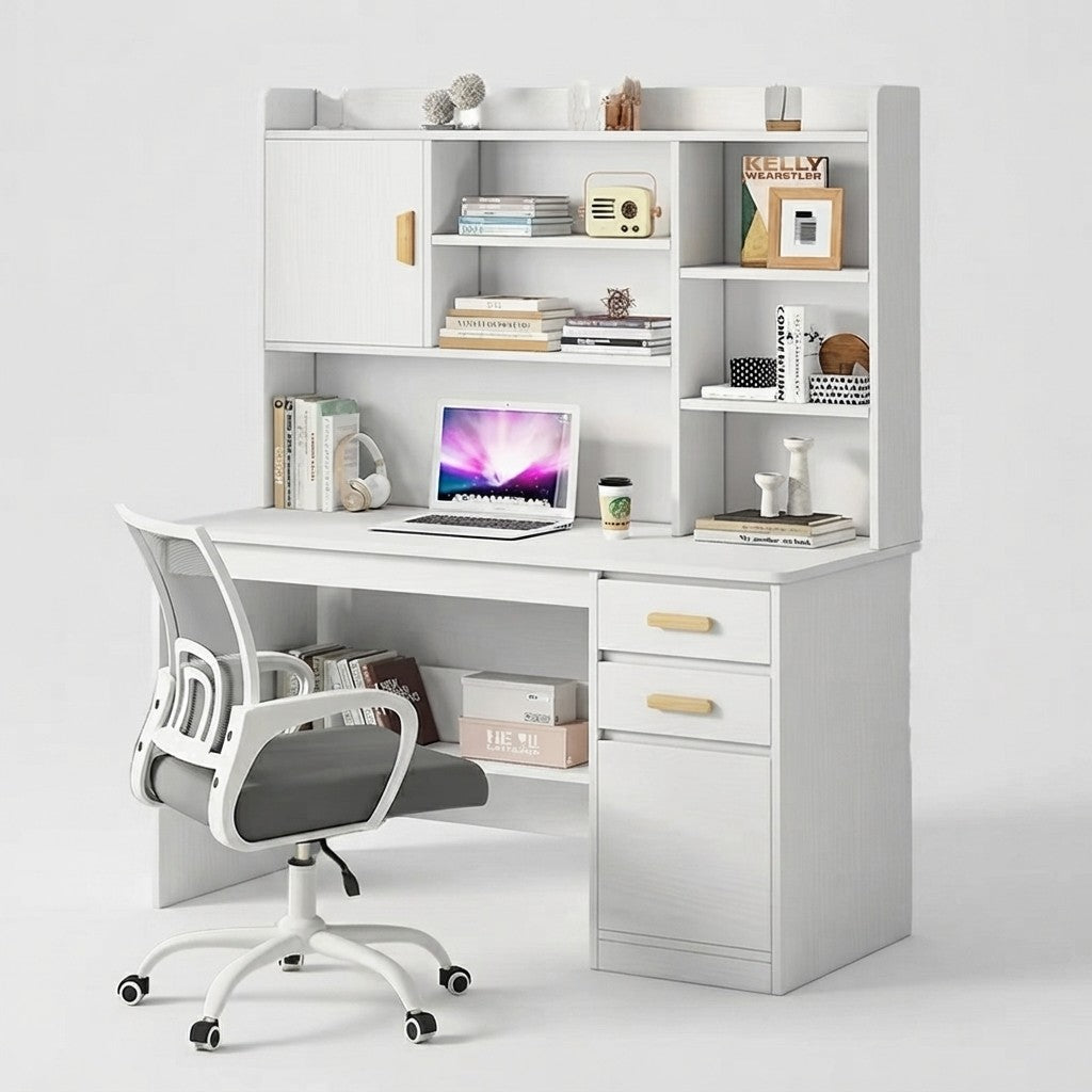 Minimalist Wooden Student Computer Desk with Bookshelf